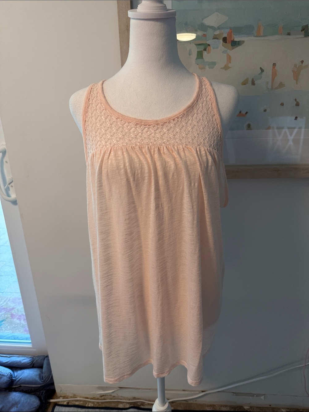 LC Lauren Conrad Peach Crochet Yoke Tank Top Size XL
